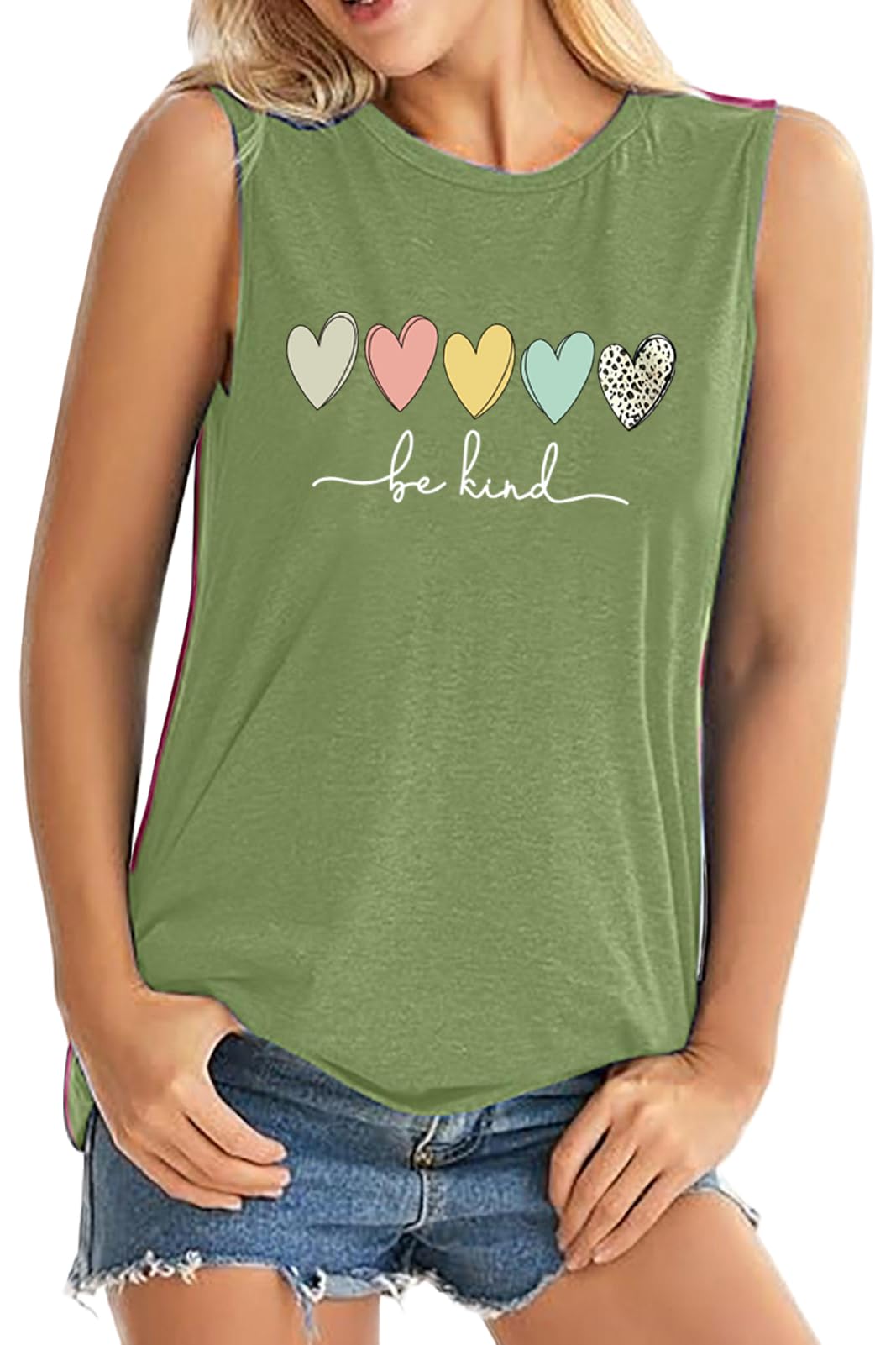 ALUS Womens Graphic Tank Tops Summer T Shirts Sleeveless Casual Loose Tunic Blouses