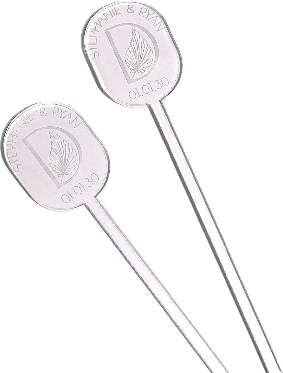 Set of 50 Custom Oval Floral Personalized Stirrers, Modern Stirrer For Birthday Party, Wedding Drink Charms, Drink Names, Cocktail Tags, Couple Names,Gold Acrylic Swizzle