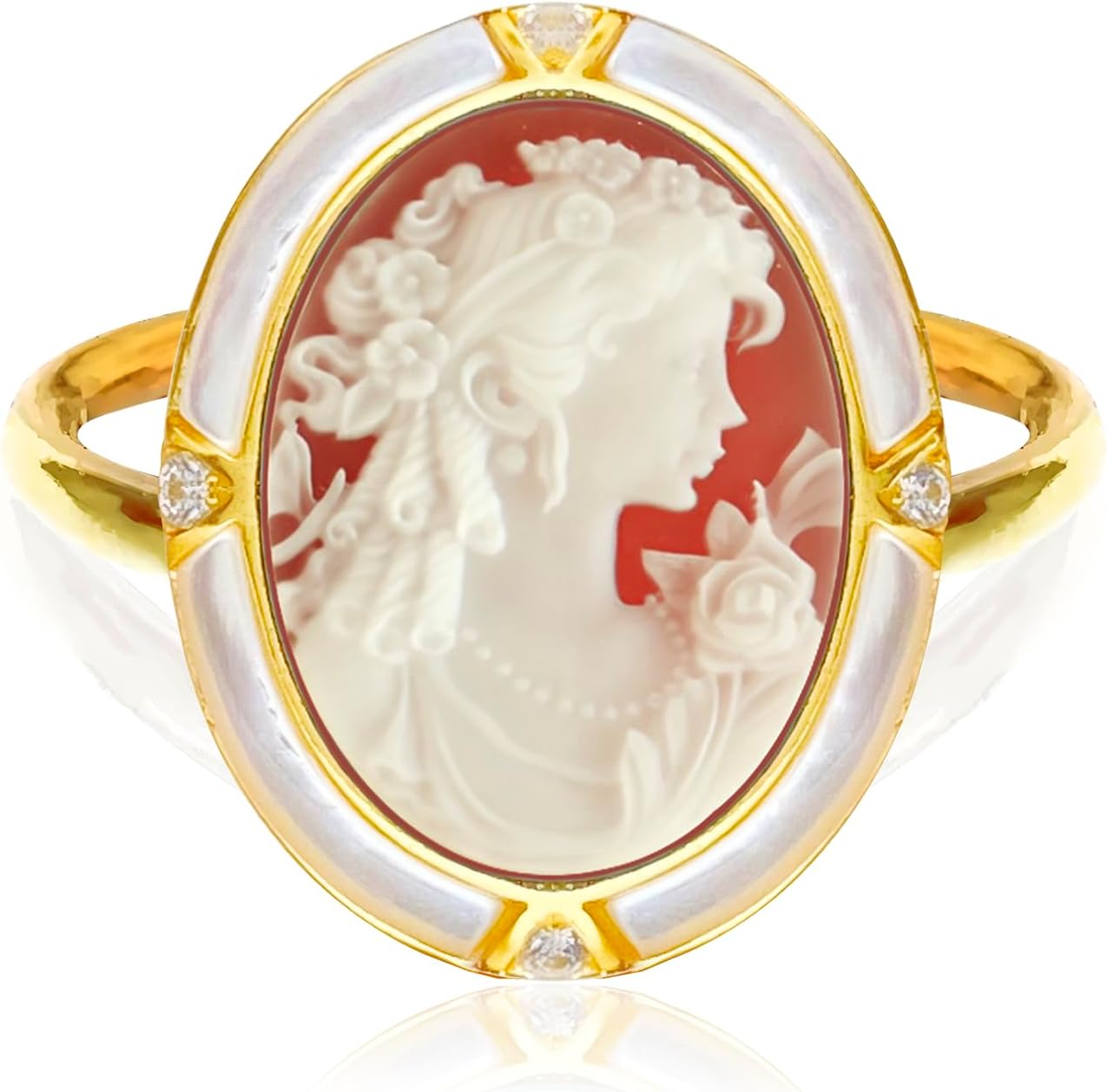 Vintage-Inspired Cameo Ring in Mother of Pearl Frame, Victorian Cameos Rings Adjustable, Agate Cameo Silhouette Ring Antique Jewelry