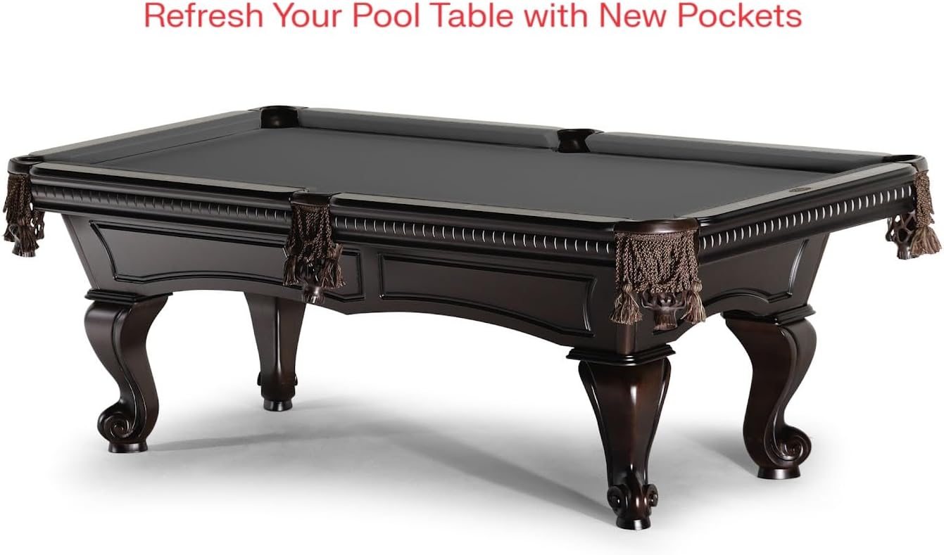 Joy's Billiard Pool Table Pockets, Leather Pool Table Pockets, Billiard Pockets, Made of Real Leather, with Fringe and Tassels, Dark Walnut Color, Set of 6