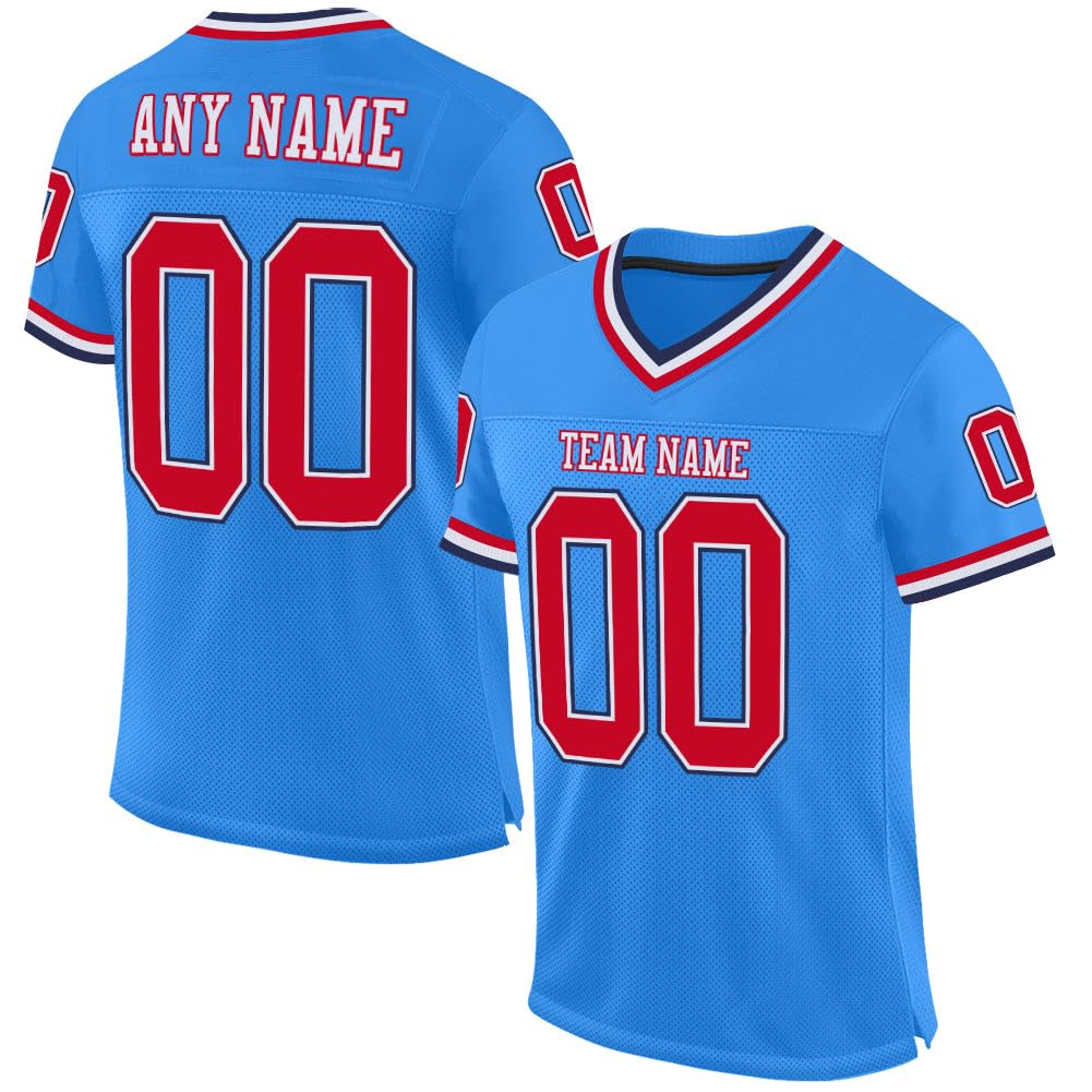 Generic Custom Practice Football Jersey Uniform, Azure Blue and Blue Red Navy, Personalize Name and Number, Fans Gift for Men Women Youth