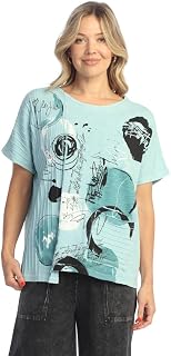 Jess & Jane Mineral Washed Short Sleeve with Fat Rib Contrast and Pocket Tunic Top - M124