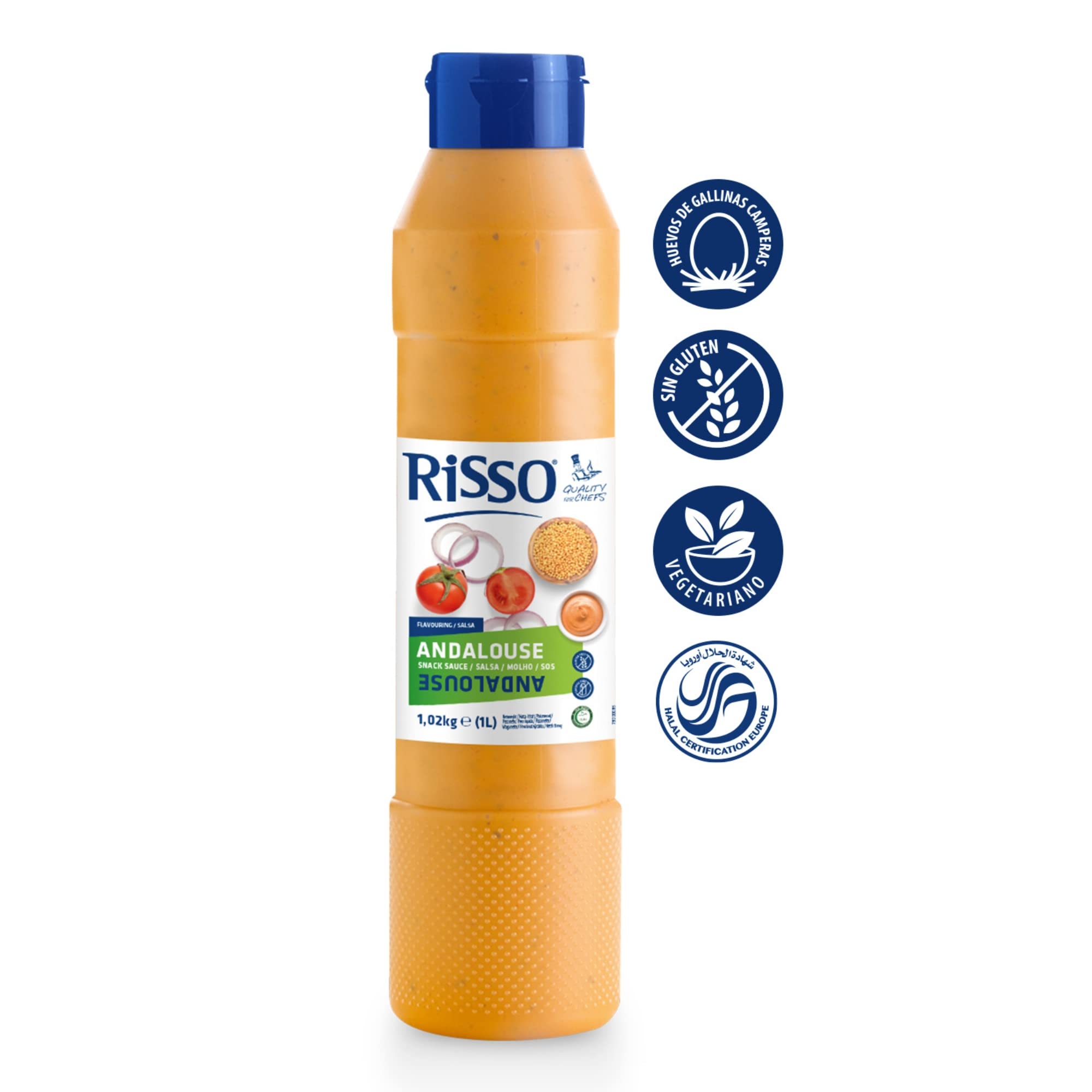 Risso - Andalouse - Salsa Especiada - Pack de 6 Botes de 1 L - Ideal para Acompañar Carnes y Patatas - Producto Vegetariano y Sin Gluten - Delicioso e Intenso Sabor en tus Platos