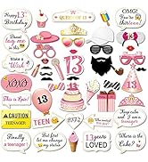 Konsait 13 Birthday Photo Booth Props Party Kit(48Counts), Funny Sweet Chic Thirteen Photo Props ...