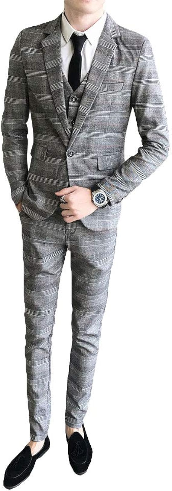 Amazon Co Jp Yunclos スーツ メンズ スリーピーススーツ メンズ カジュアルスーツ メンズ 上下セット 礼服スーツ チェック ビジネス 就職 服 ファッション小物