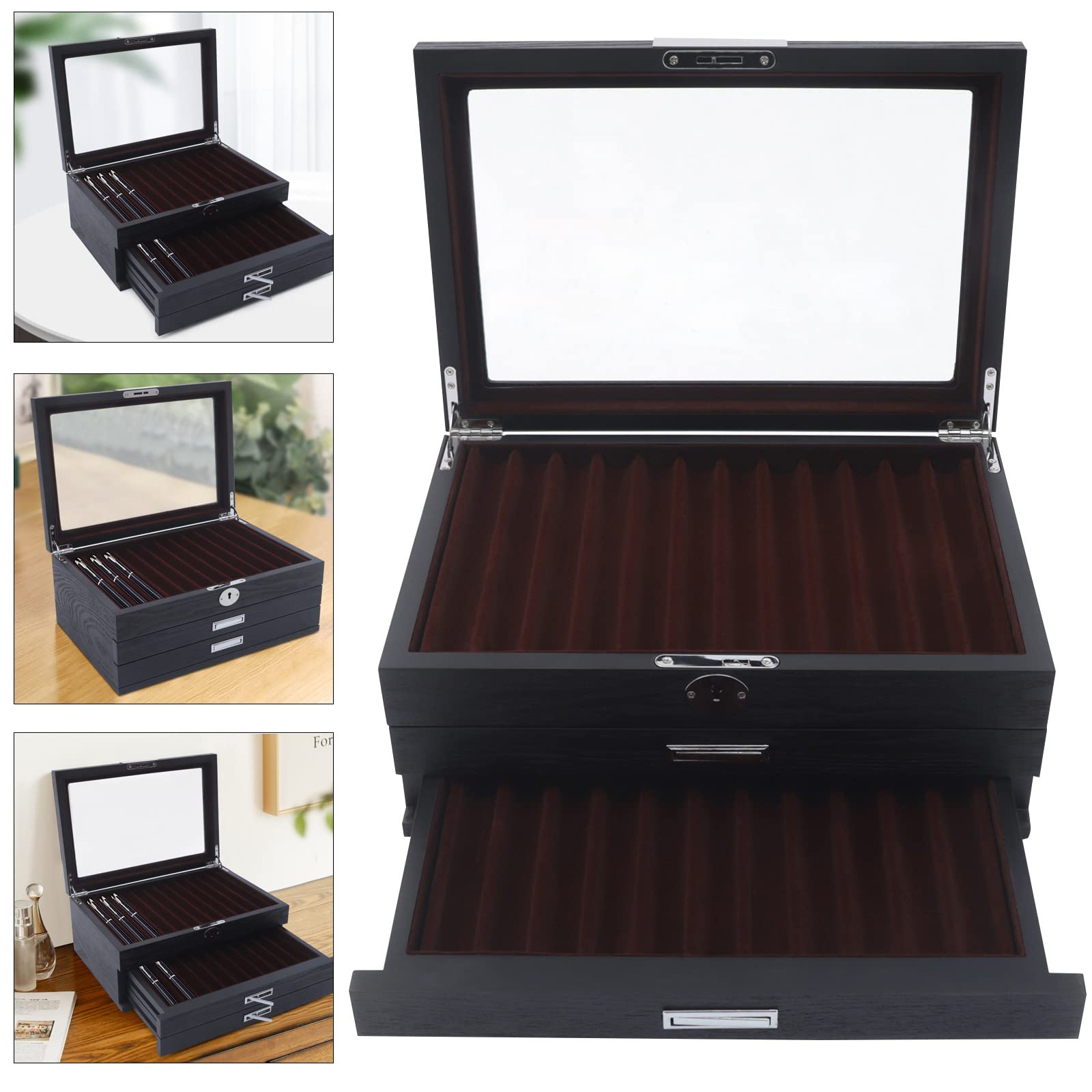 Stifthalter Schreibtisch, Stifteköcher, Stifte Organizer, Stiftehalter, Stiftebox, Holz Stift Display Box Organizer Samt Vintage Schlüssel 34 Stifte