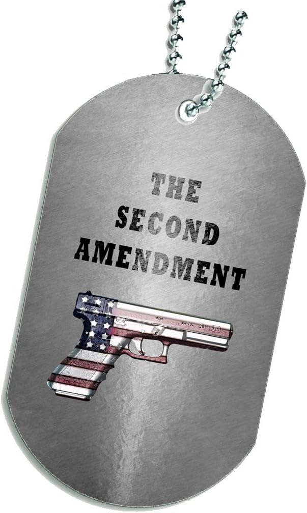 Second Amendment American Flag Pistol Dog Tag Necklace Keychain