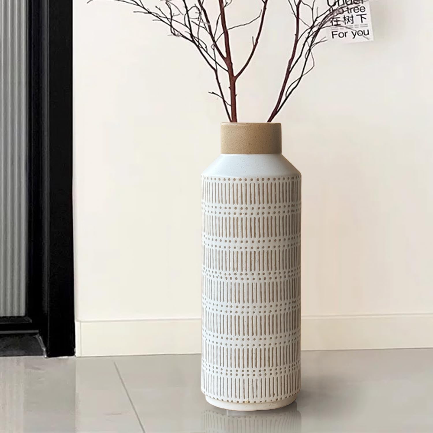 Rustic Large Ceramic Vase for Living Room Bedroom 15.75'' Farmhouse Flower Vase for Fake Plant Home Decor Office Table Shelf Fireplace Centerpieces Retro Vintage Classic Modern Gift