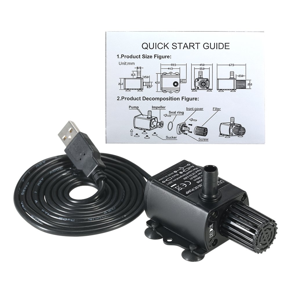 Decdeal USB DC5V 2.4W/4.8W Ultra-silenzioso Pompa Acqua Brushless Impermeabile Sommerso Acquario Circolante