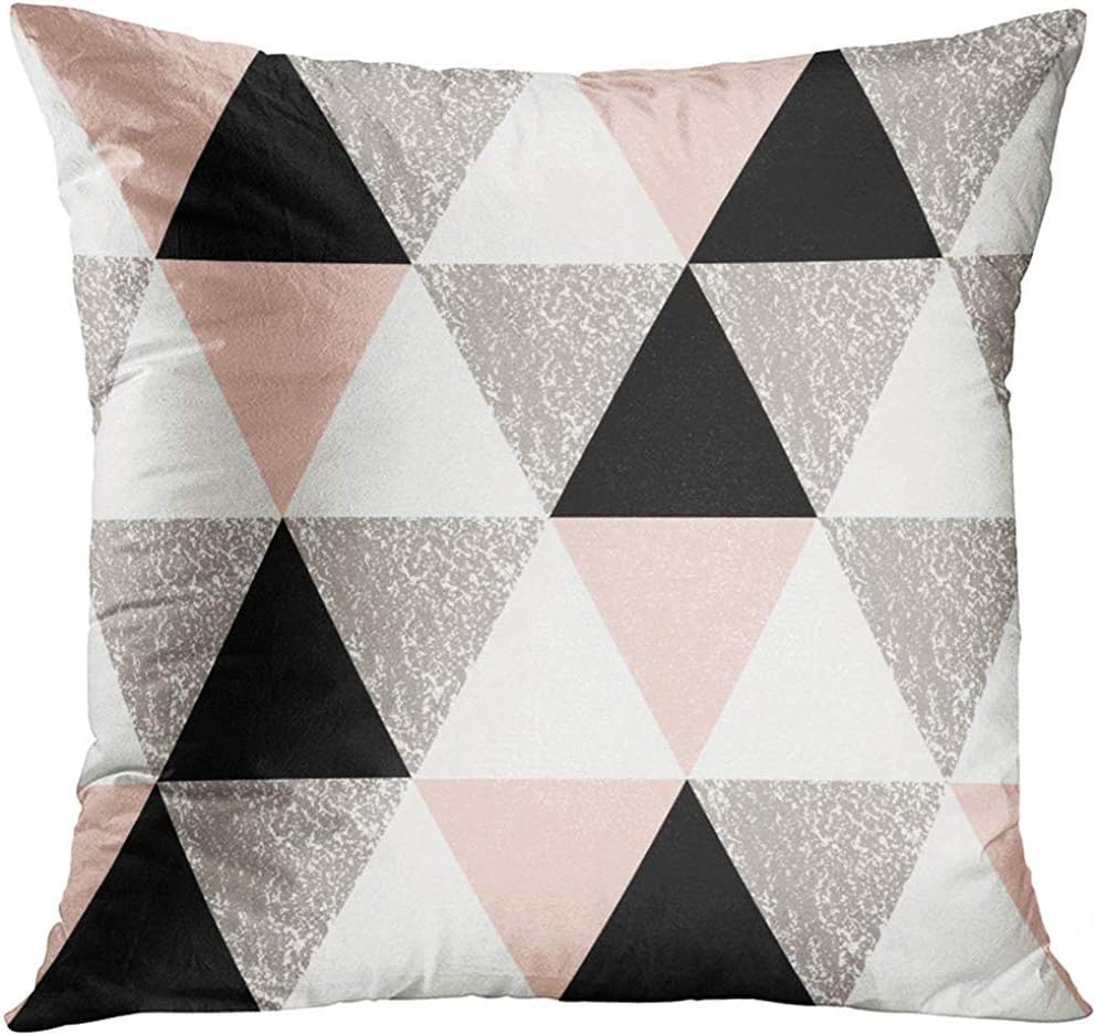 Throw Pillow Cover Scandinavian Abstract Geometric Pattern in Black White Taupe and Pastel Pink Modern and Stylish Design Cool Decorative Pillow Case Home Decor Square 18x18 Inches Pillowcase