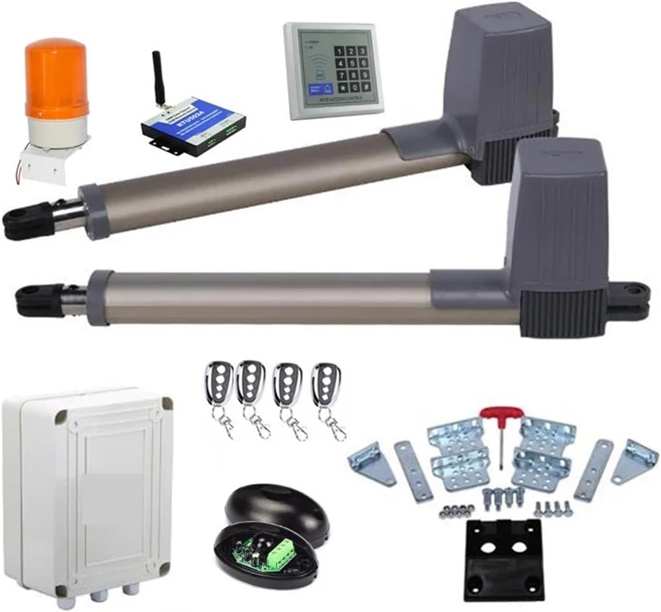 Sliding Gate Opener, 4 Remote Controls Swing Gate Opener Electrical Gate Motors For Swing Gate Linear Actuator With Optional Parts(Kit 4)