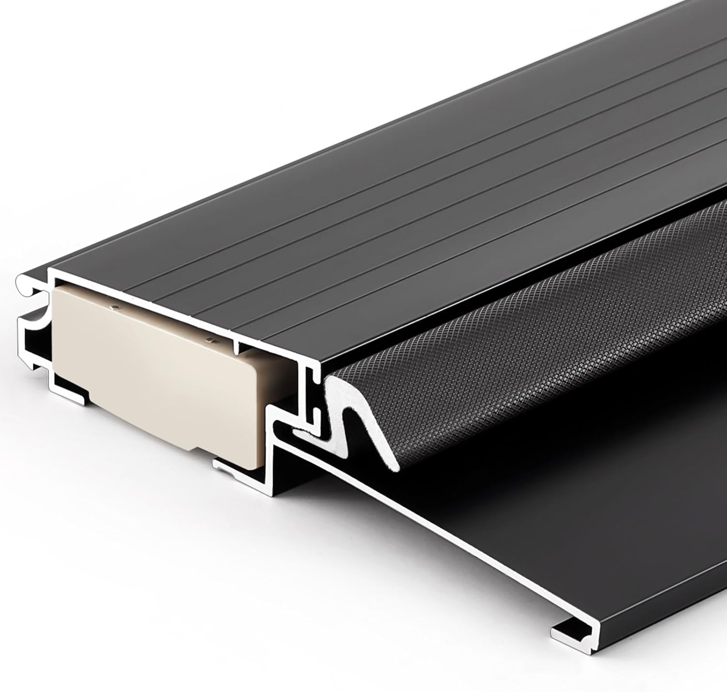 Blulu 48" Aluminum Exterior Door Threshold 5 5/8" Outdoor Swing Threshold Heavy Duty Adjustable Aluminum Door Sill Pan for Weatherproof & Easy Install for Residential/Commercial Use, Black (1 Pcs)