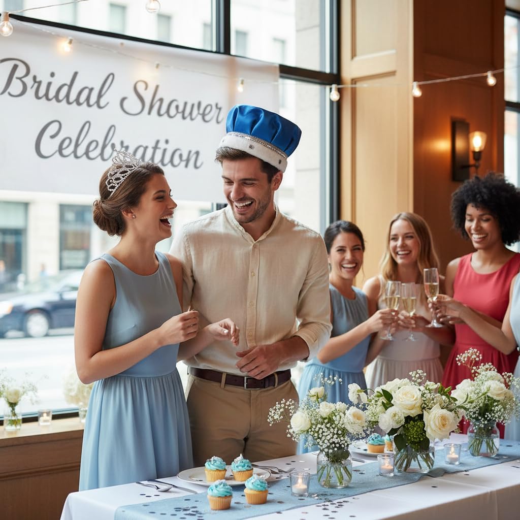 Blue Satin King Crown and Queen Tiara Royalty Set