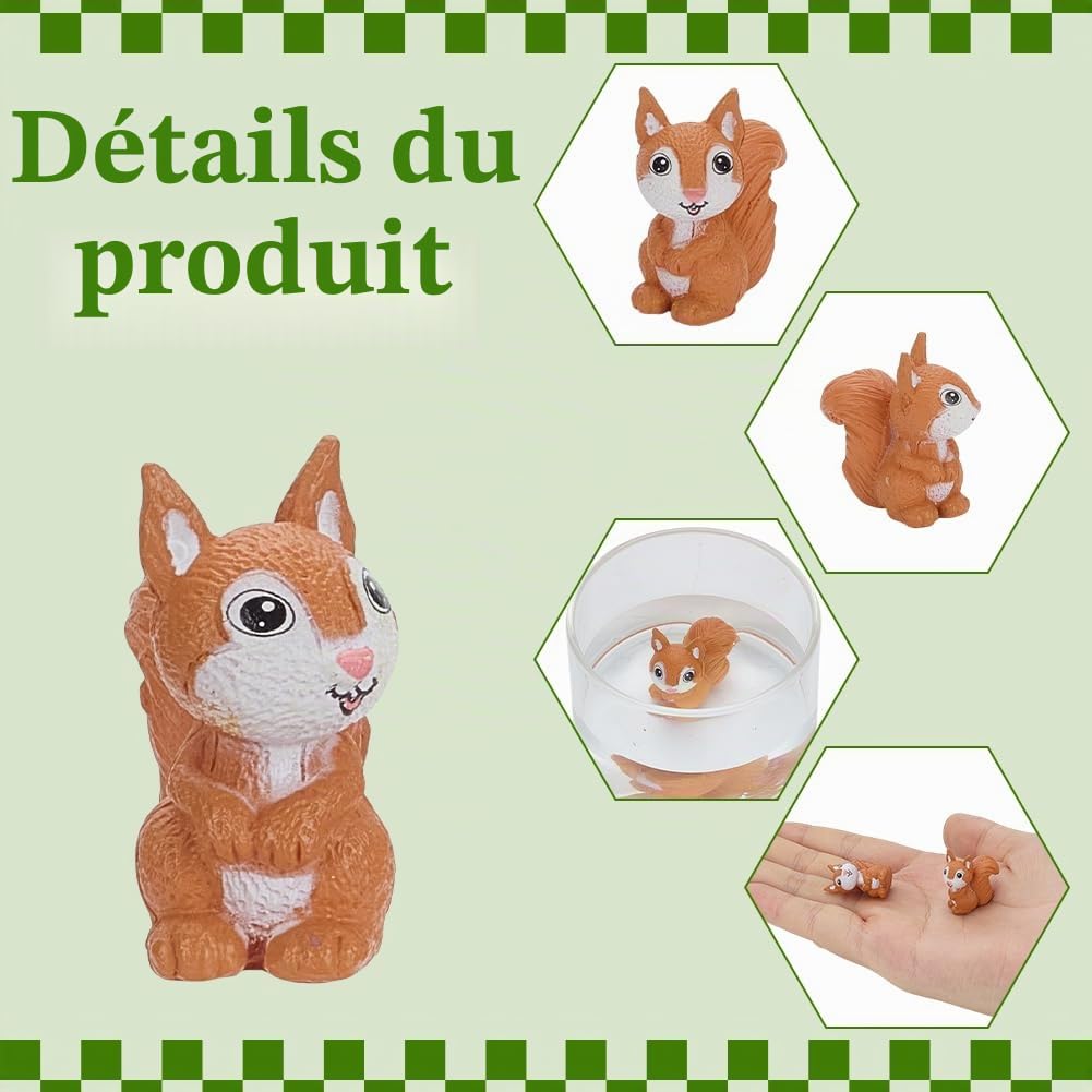 50 Mini Écureuil Miniature en Résine Figurine d'animal de la Forêt 22x11.5x22.5mm Accessoires de Jardin Décorations