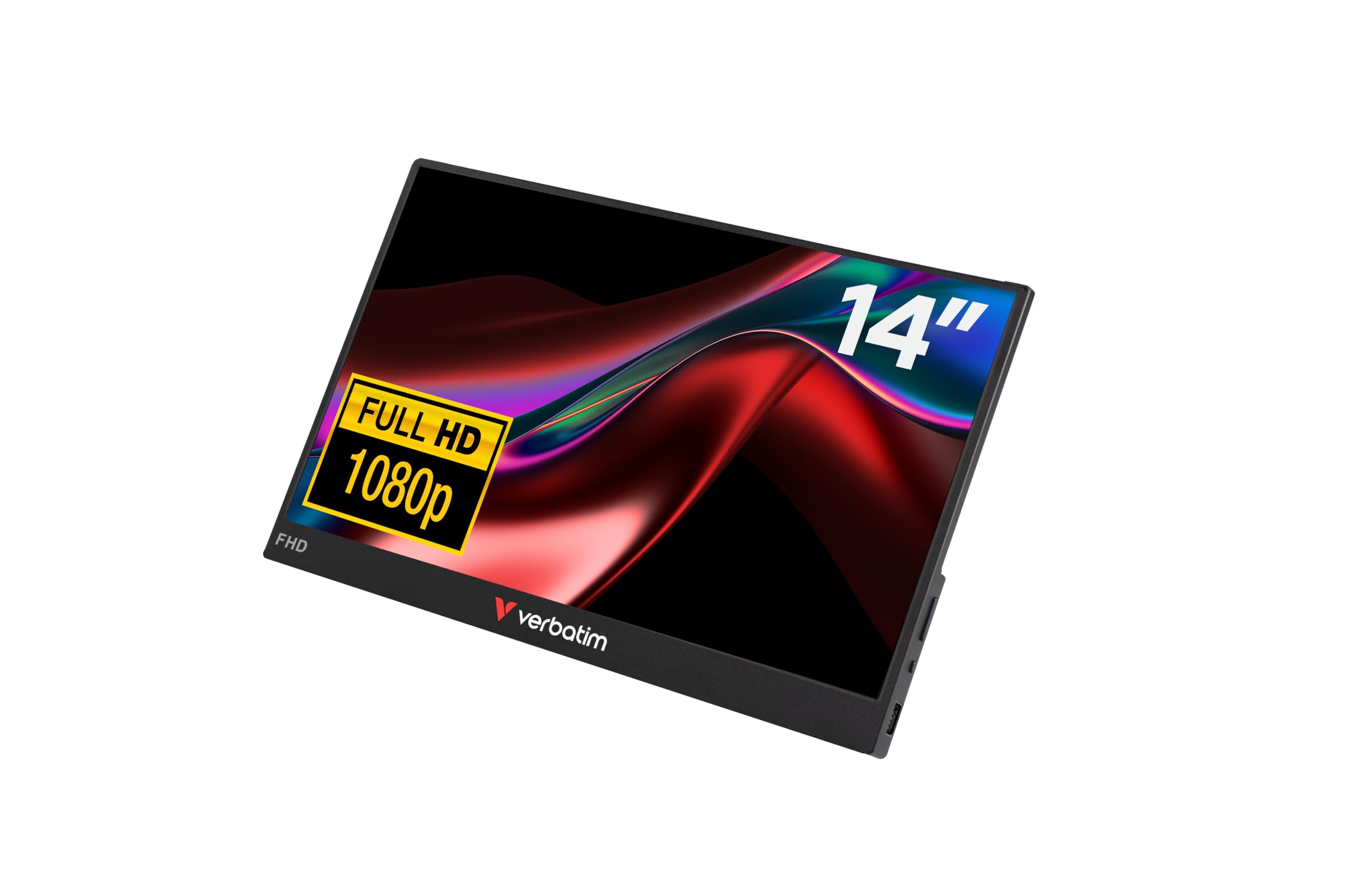 Verbatim PM-14, Portable Monitor, mobiler 14" Full HD Bildschirm für Laptop, Tablet, Smartphone, PS5 oder Nintendo Switch mit USB-A-, USB-C- sowie HDMI-Anschluss, schwarz