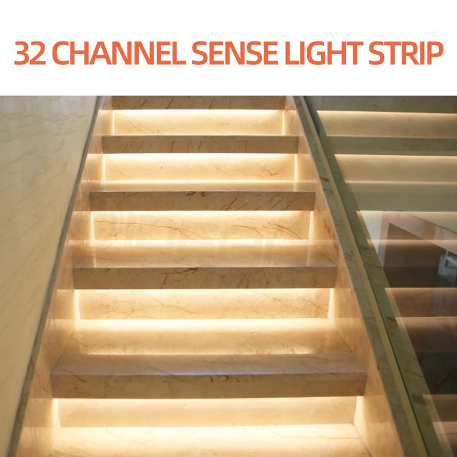 LED Treppenbeleuchtung mit Bewegungssensor, 12V/24V Bewegungssensor Treppenlicht Kit 32 Kanal Dimmen Licht mit LED Lichtinduktionsregler, für drinnen, zuhause, Hotel, Automatische Treppensteuerung