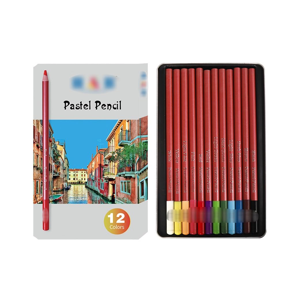 WMMNHY Juego de 12 lápices de carbono de colores, caja de hierro, lápices carbonizados de color, dibujo, escritura, boceto, arte