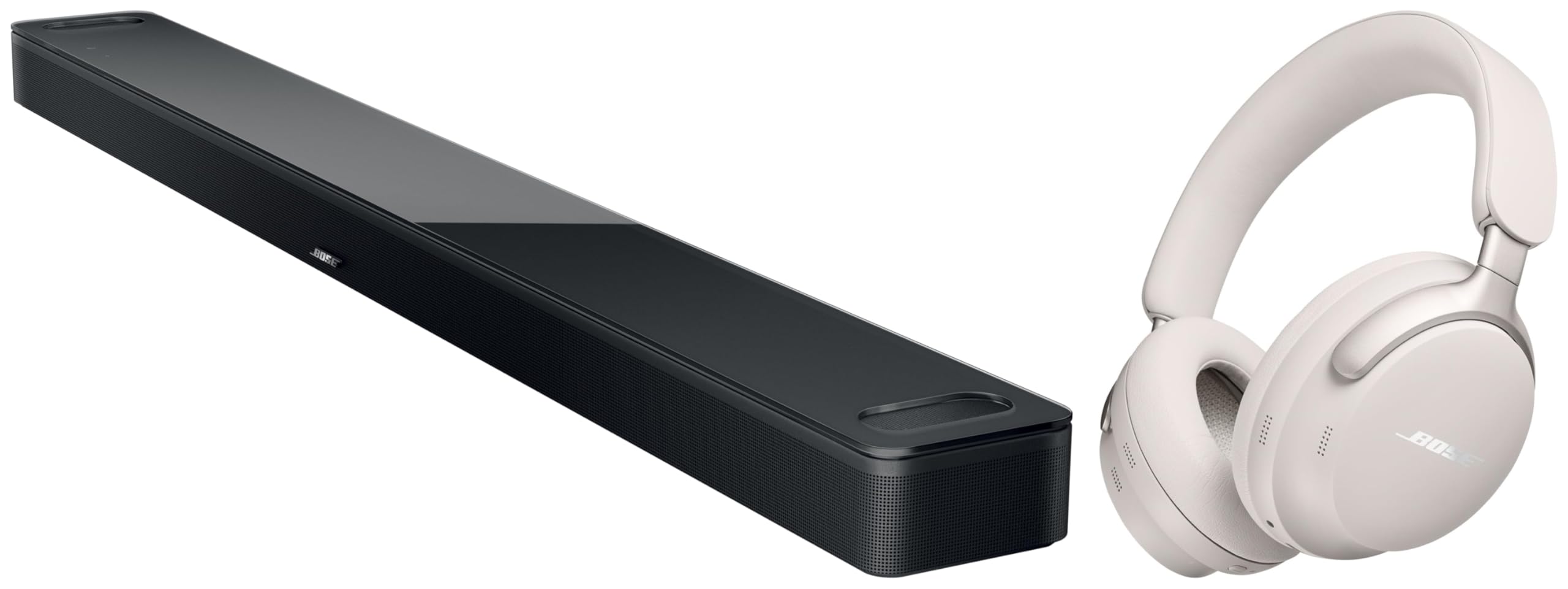 bose smart soundbar ultra black, bundle quietcomfort ultra wireless noise cancelling over ear headphones, white
