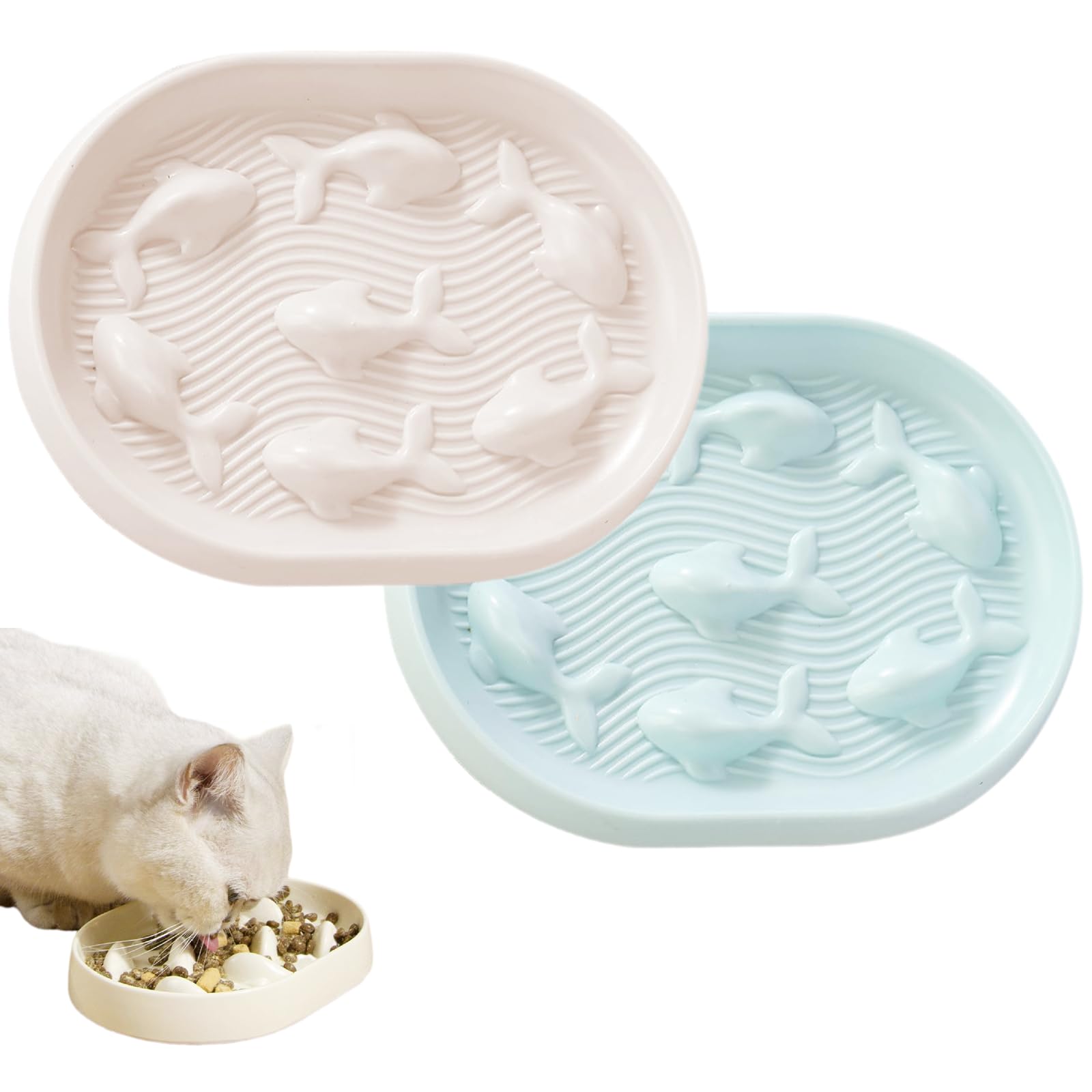 DBAILY Anti-Sling Bowl for Cats, Pack of 2 Feeding Bowls for Slow Eating, Double Cat Bowl in Pastel Colours, Ultra Durable and Easy to Clean, Ideal for All Cat Sizes