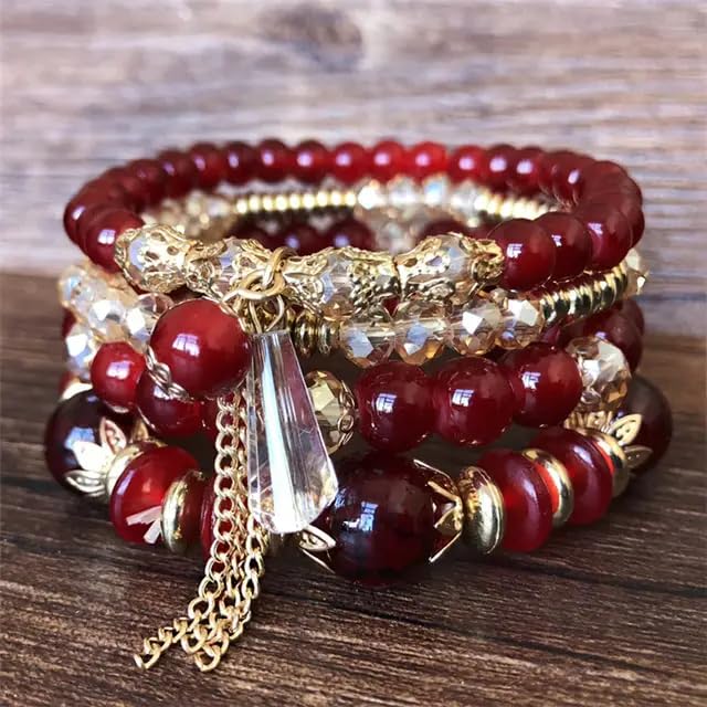 Image of ROYAL NEEDS Fashionable Beaded Multilayer Bracelets for girls and women's. Multicolor flexible crystal Bohemian Stackable Bracelets for women's