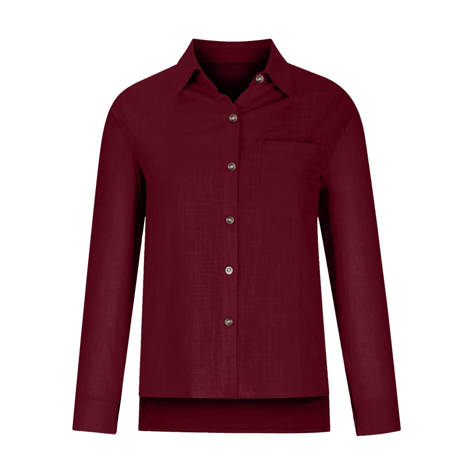 Camicette da donna in lino con bottoni 2026 casual estive leggere alla moda con spacco laterale a maniche lunghe Camicette in mussola tinta unita vestibilità ampia abiti in garza oversize con colletto