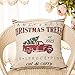 Fahrendom Rustic Farmhouse Style Farm Fresh Christmas Trees Red Vintage Truck with Trees Winter Holiday Sign Gift Cotton Linen Home Decorative Throw Pillow Case Cushion Cover with Words for Sofa Couch