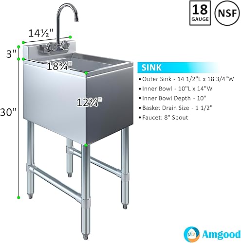 Miniatura 3 de Fregadero de acero inoxidable con un solo compartimento debajo de la barra con grifo