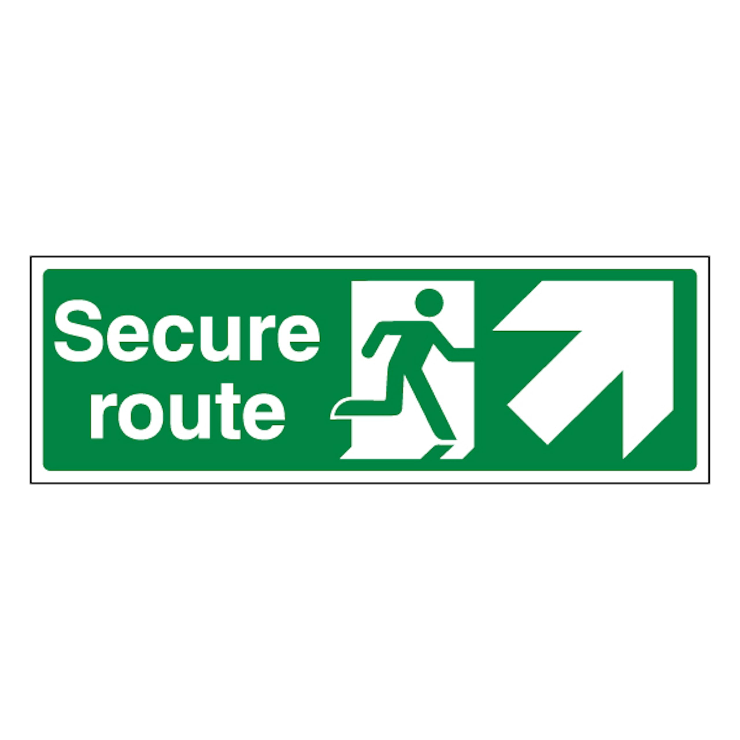 V Safety Secure Route Arrow Up Right 450 x 150 mm - Glow In The Dark 1mm Rigid Plastic Safety Sign