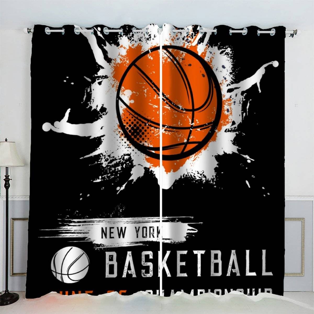 VASENA Basketball Curtains Creative Basketball 3D Pattern Eyelet Thermal Insulated Room Darkening Blackout Window Drapes for Bedroom Living Room Home Decoration (W234xL137cm)