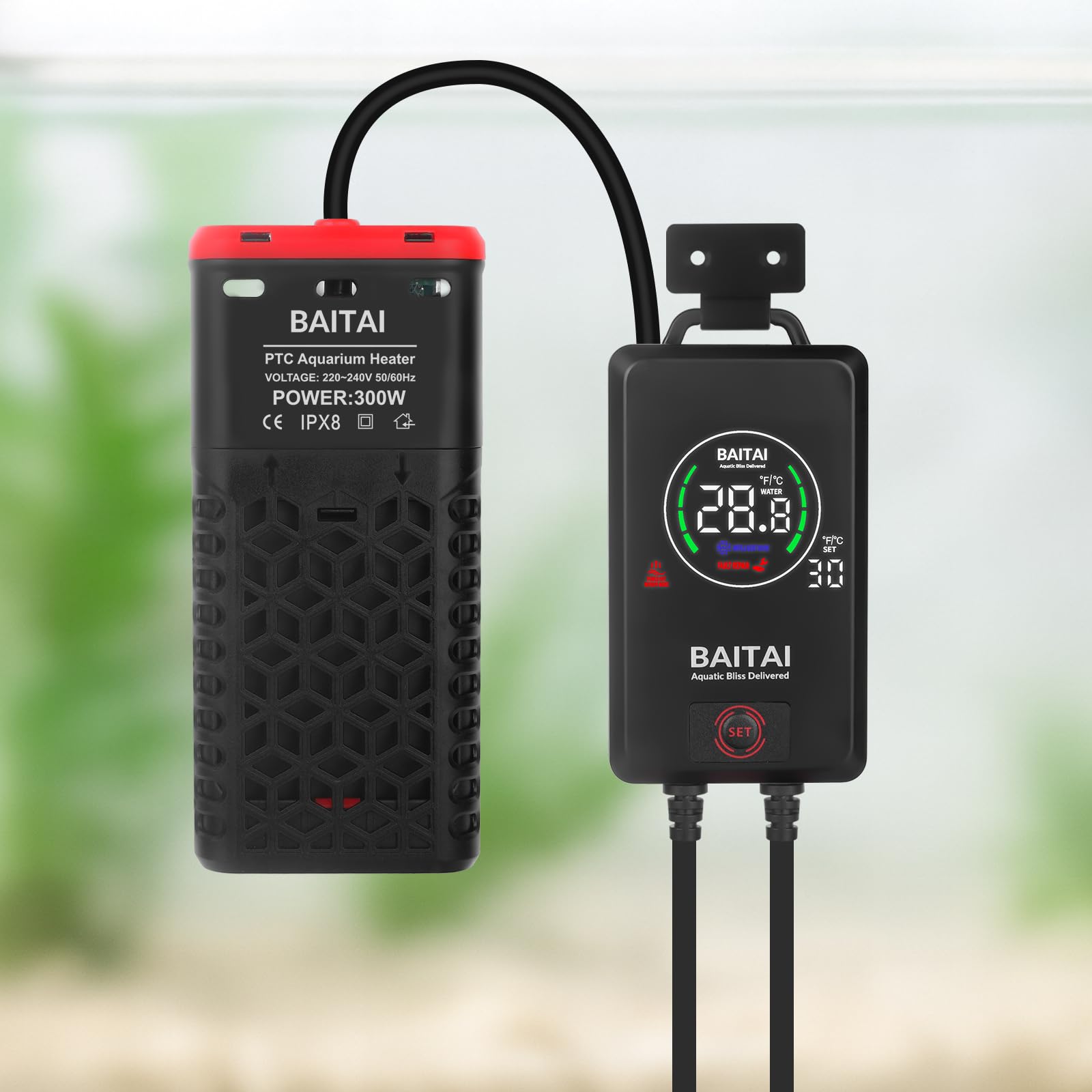BAITAI 300W Aquarium Heater, PTC Submersible Fish Tank Heater with External LED Thermostat Controller