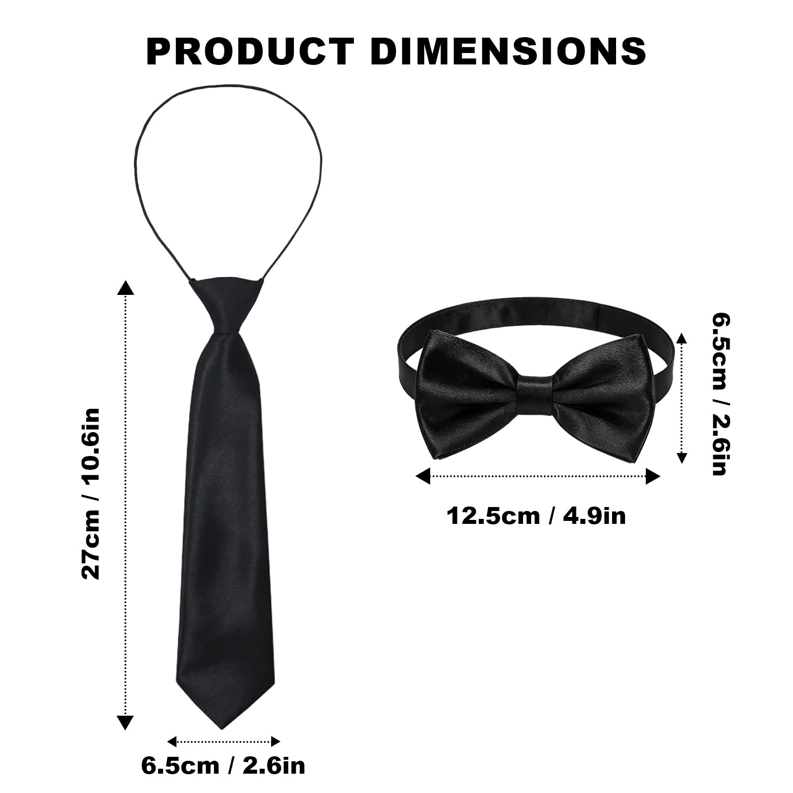 4 Piezas Corbata Negra Niño Ajustable Pajarita Niño, Suave Elástico Corbatas para Niños Niñas Fácil de Poner, Preanudado Cumpleaños Ceremonia Festiva Escolar