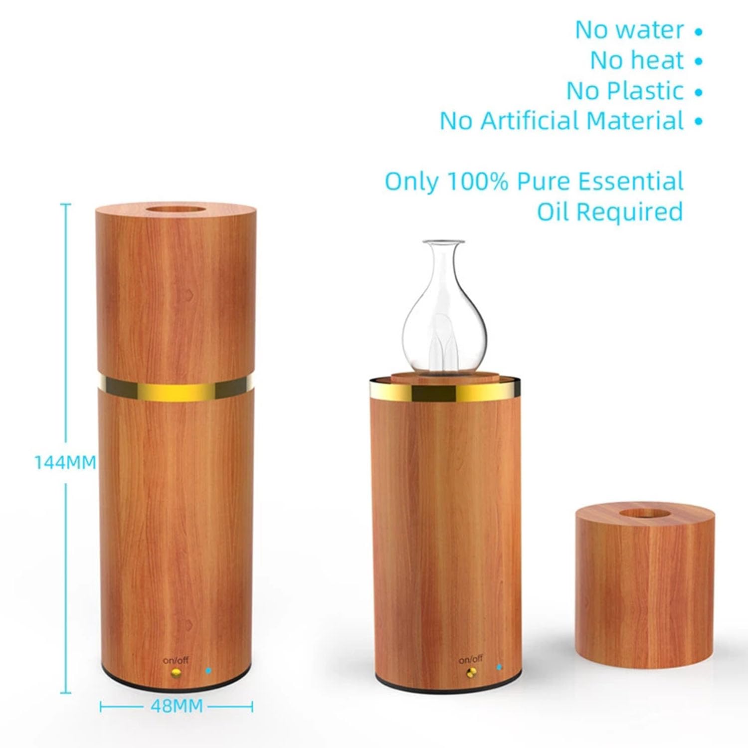Difusor de Aceite Esencial Nebulizador de Madera Mini Difusor Portátil de Aromaterapia Sin Agua Difusor de Aroma de Cristal para el Hogar Oficina Sueño Yoga