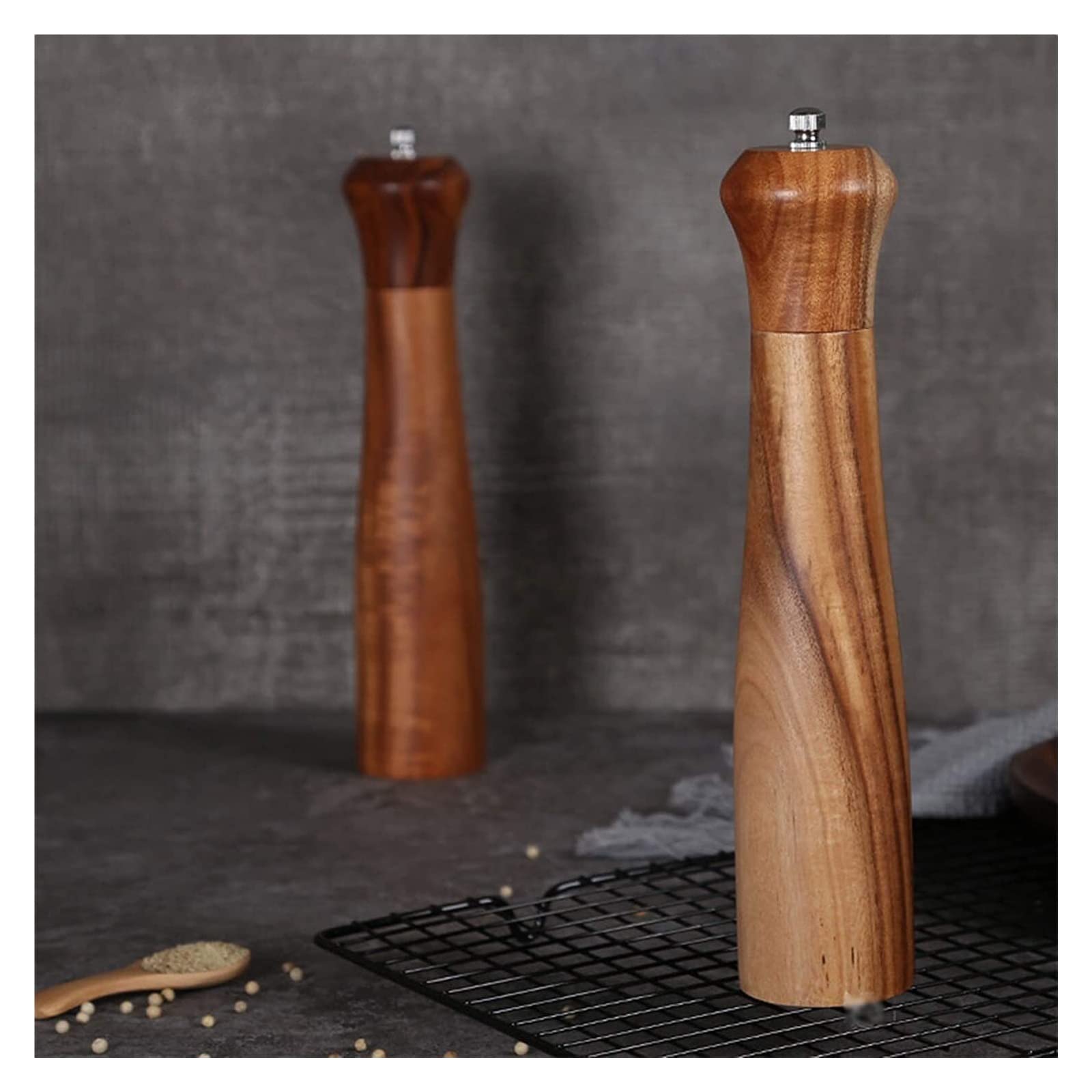 Młynek Do Przypraw Pieprzu Regulowany Drewniany Zestaw Młynków Do Soli I Pieprzu, Ręczne Młynki Z Rdzeniem Ceramicznym Do Różnych Przypraw(2pc)