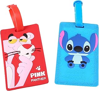 2 Pieces Lilo & Stitch Pink Panther Luggage Tags EFOT-Stitch Pink Panther Luggage Tag Set Stitch Silicone Luggage Tag with Stitch Pink Panther Stickers Travel Id Tag for Suitcases Woman Girl