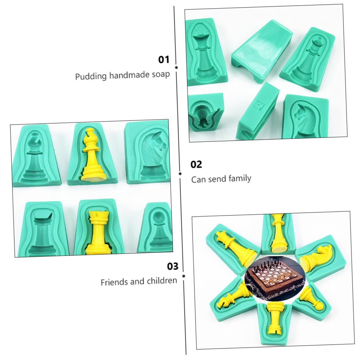 DOITOOL Molde de Chocolate de Silicona con Diseño de Tablero para Fondant, 12 Piezas, Fácil de Limpiar y Apto para Horno