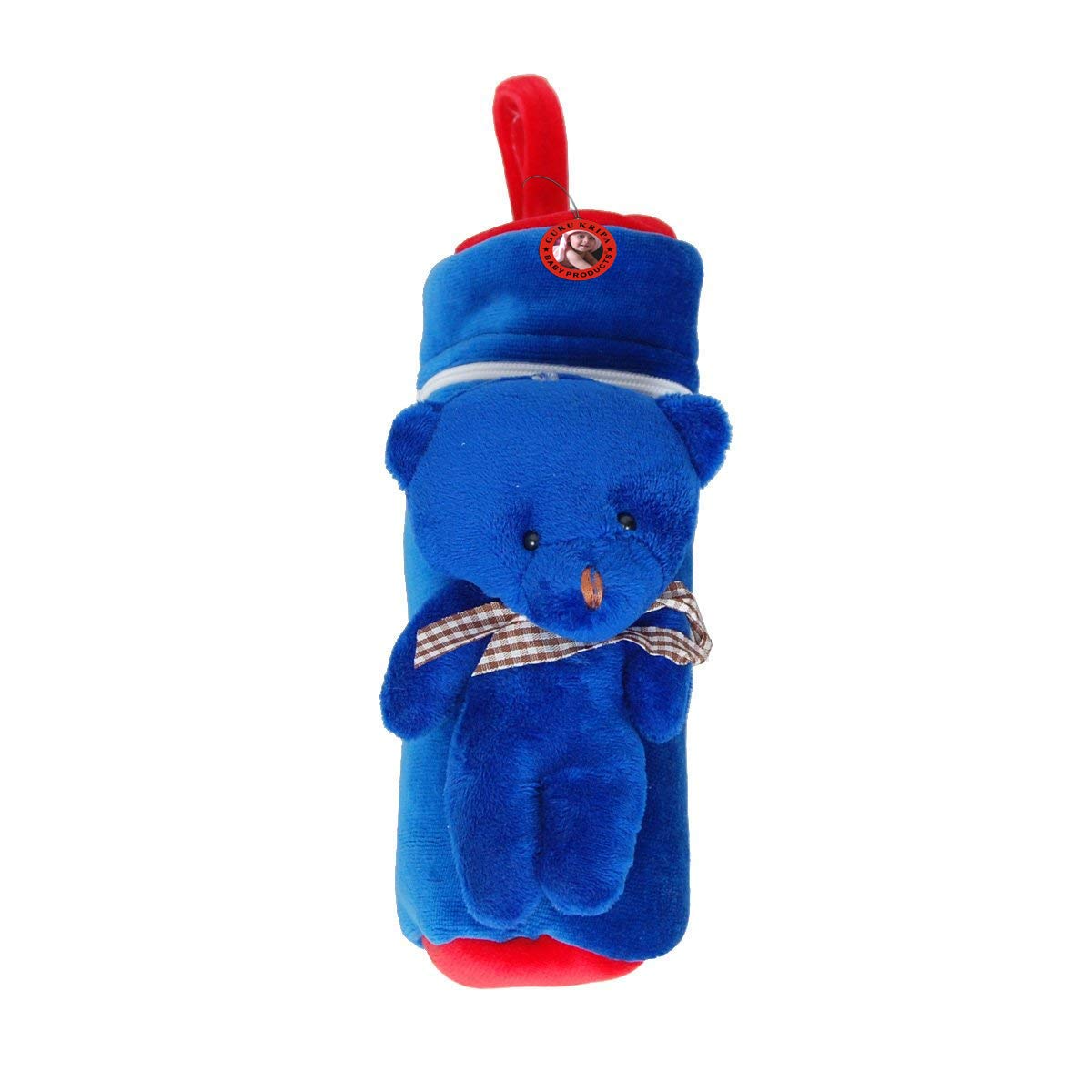 GURU KRIPA BABY PRODUCTS Soft & Cute Smiley Fancy Velvet Fabric Baby Milk Feeding & Nursing Bottle Cover Teddy Shape Feeder Easy Zip Closure Pack of 1 Pcs 125ml