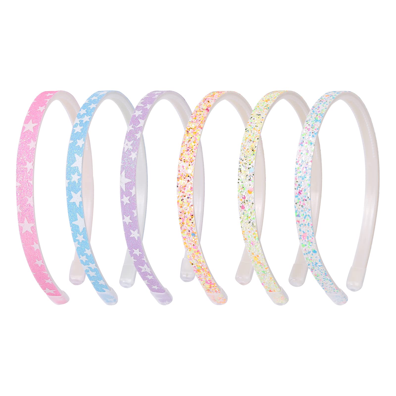 Fishdown Sparkle Glitter Headband, 6 Pieces, For Toddler Girls, Women, Star Pattern Glow in the Dark, Hairbands for Girls Women