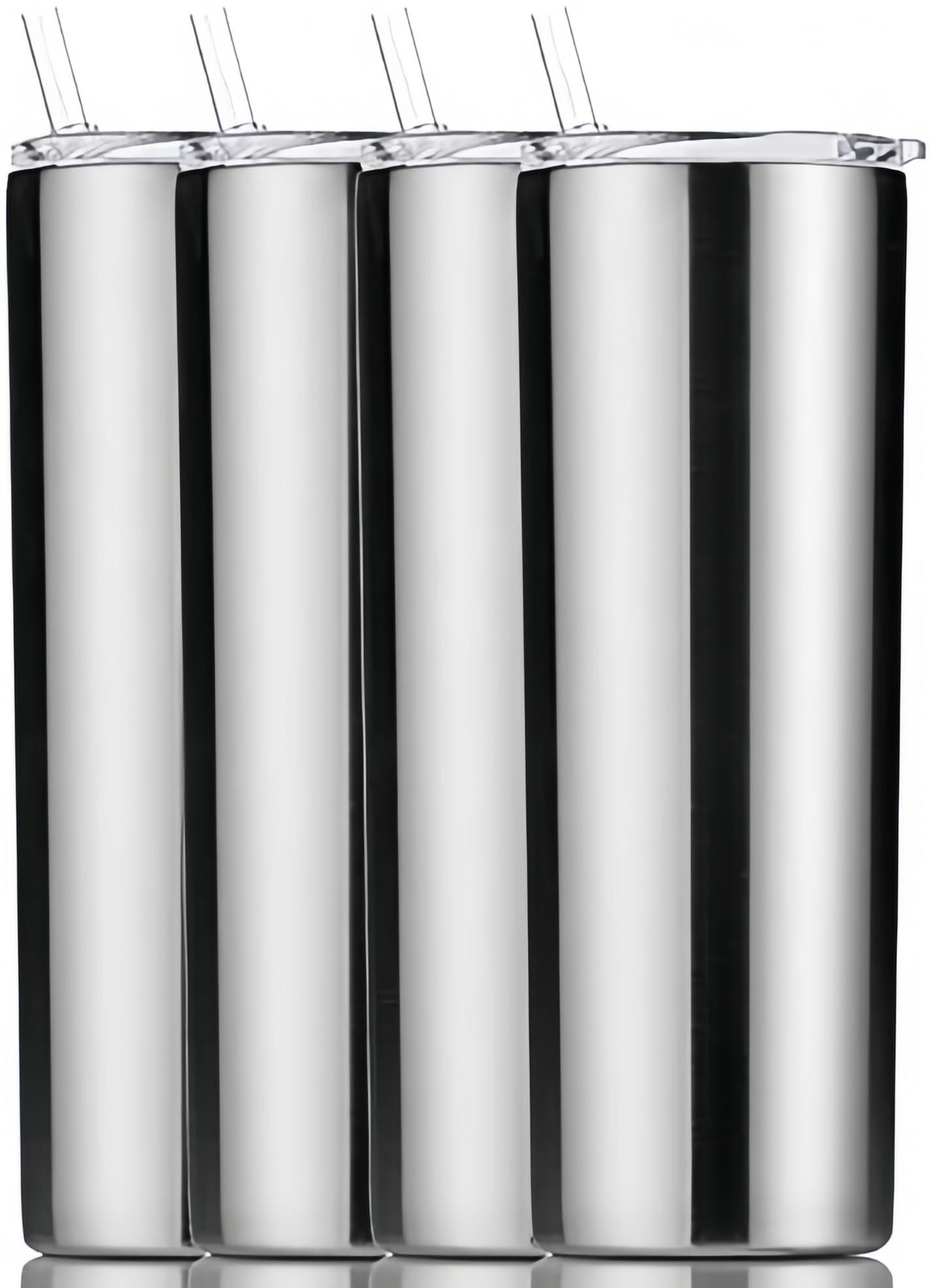 Doppelwandiger Vakuumbecher aus 18/8 Edelstahl, schmal, schmal, mit Strohhalm und Deckel, isolierter Reisebecher, hält Getränke kalt und warm (Schwarz + Weiß, 4 Stück, 590 ml)