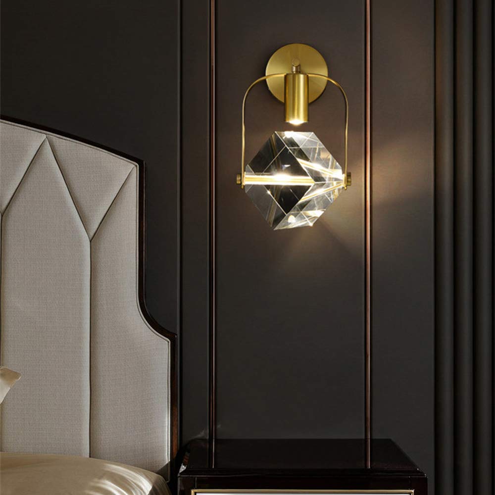 Lámpara de pared, lámpara de pared de Cristal de cobre con Luz cálida LED posmoderna, lámpara de pared de Ambiente sencillo nórdico para dormitorio, mesita de Noche, lámpara de pared de Fondo para TV