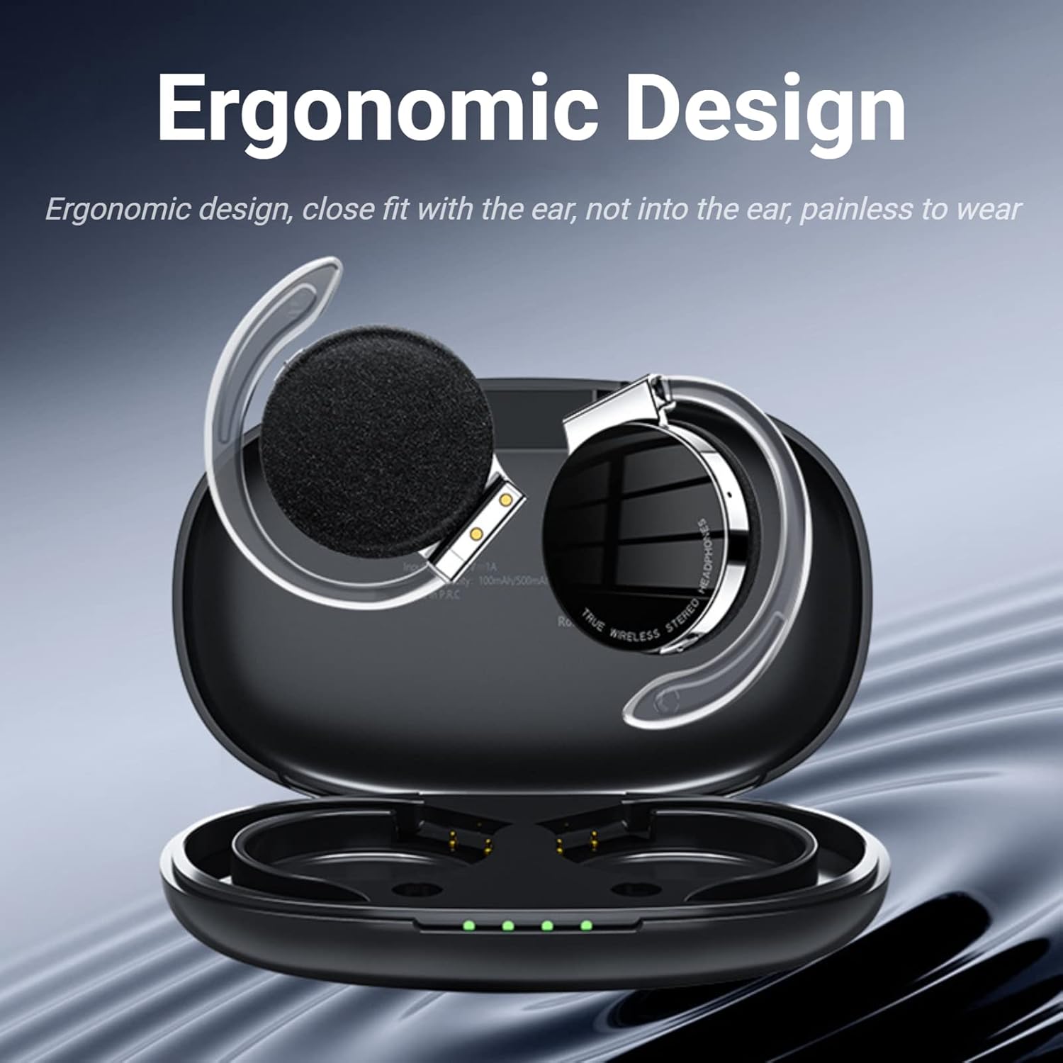 Jectse Clip Headphones, Bluetooth 5.2 In-Ear Earphones with Charging Case, Glowing Mode, Binaural HD Calling, Black - Image 8