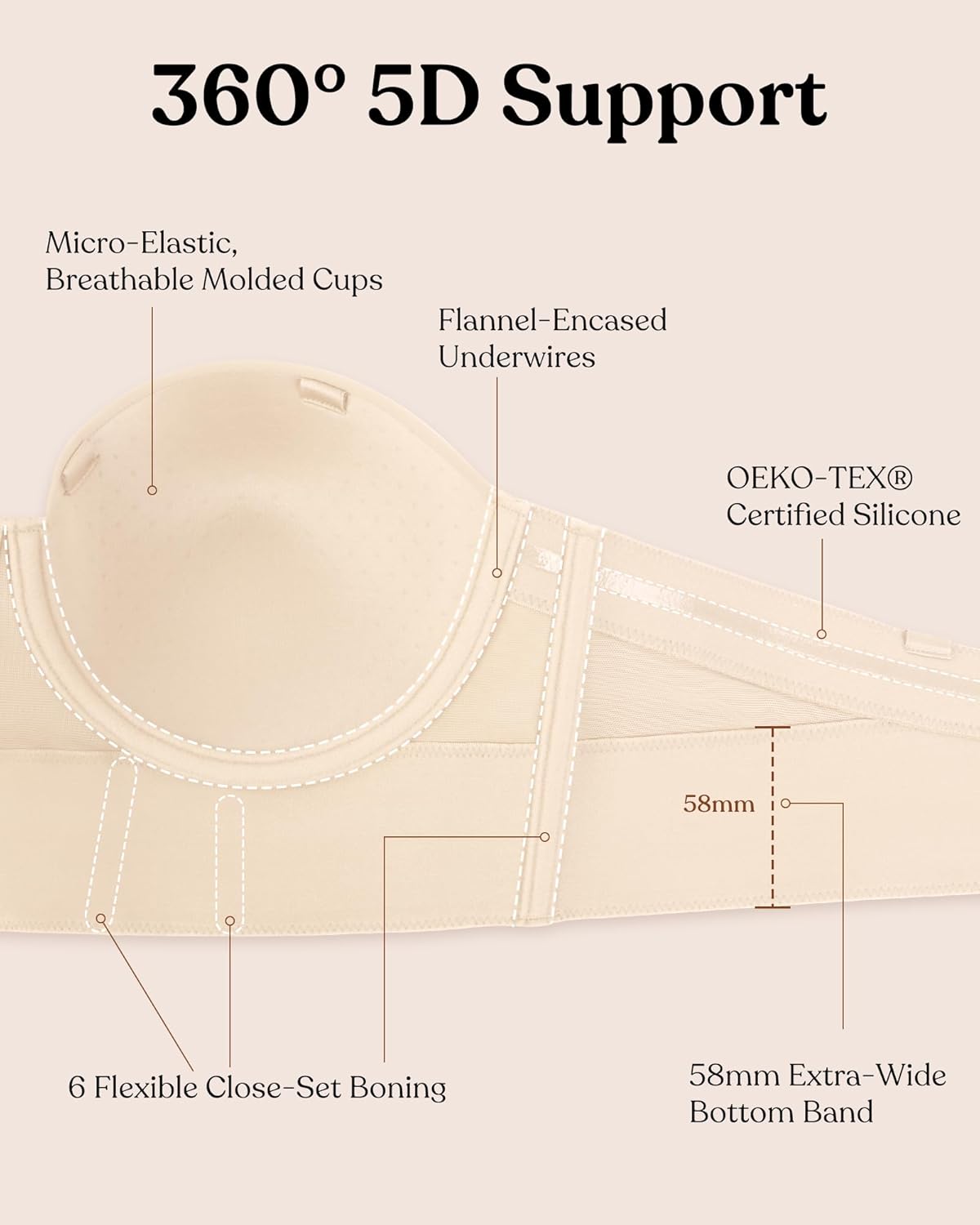 HSIA Strapless Bras for Women, Longline Corset for Large Bust Plus Size Supportive Bustier Minimizer Convertible Bandeau - Image 5