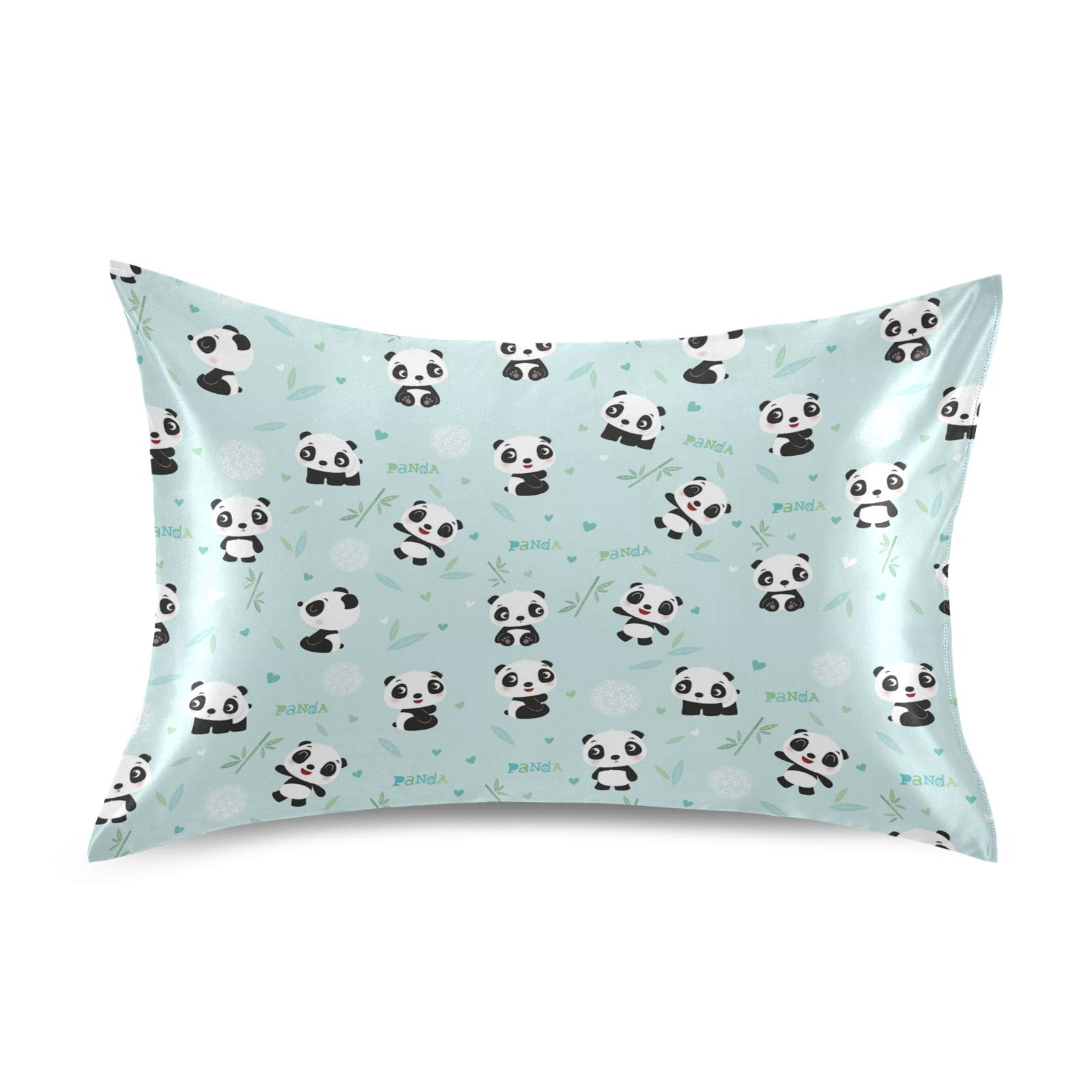 xigua Panda Satin Pillowcases Breathable Pillow Case for Hair and Skin, NO Zipper Pillow Cover with Envelope Closure for Sofa Bed Couch, Queen Size 20 x 30 Inch