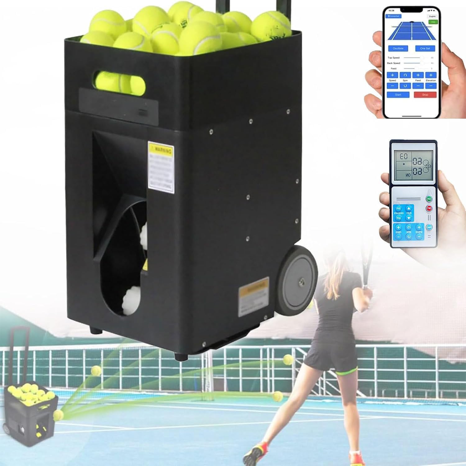 Macchina Lanciapalle Tennis Portatile, Macchina Lanciapalle Automatica Intelligente, con Telecomando E App, Controllo Remoto E Telefono Cellulare