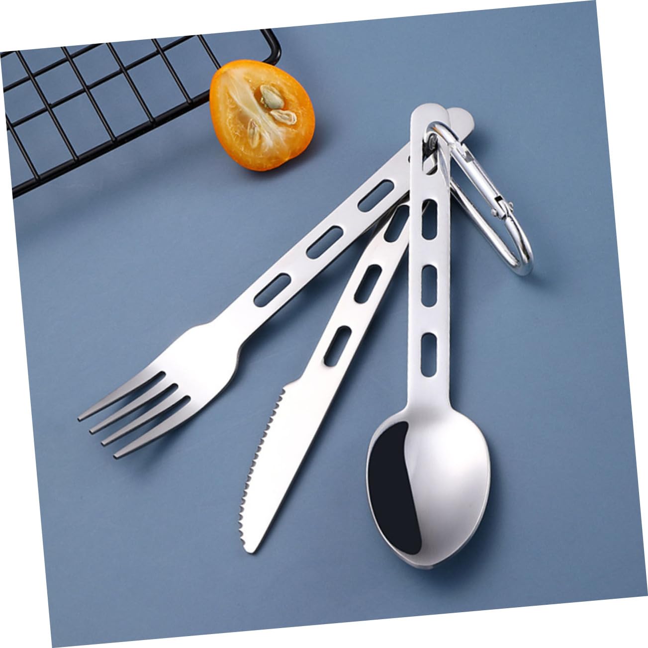 TOYANDONA 3 Set Set di portatile e cucchiaio fork all'aperto campeggio piccolo viaggio Campeggiatori reusable utensils posate portatili set di posate Acciaio inossidabile Argento