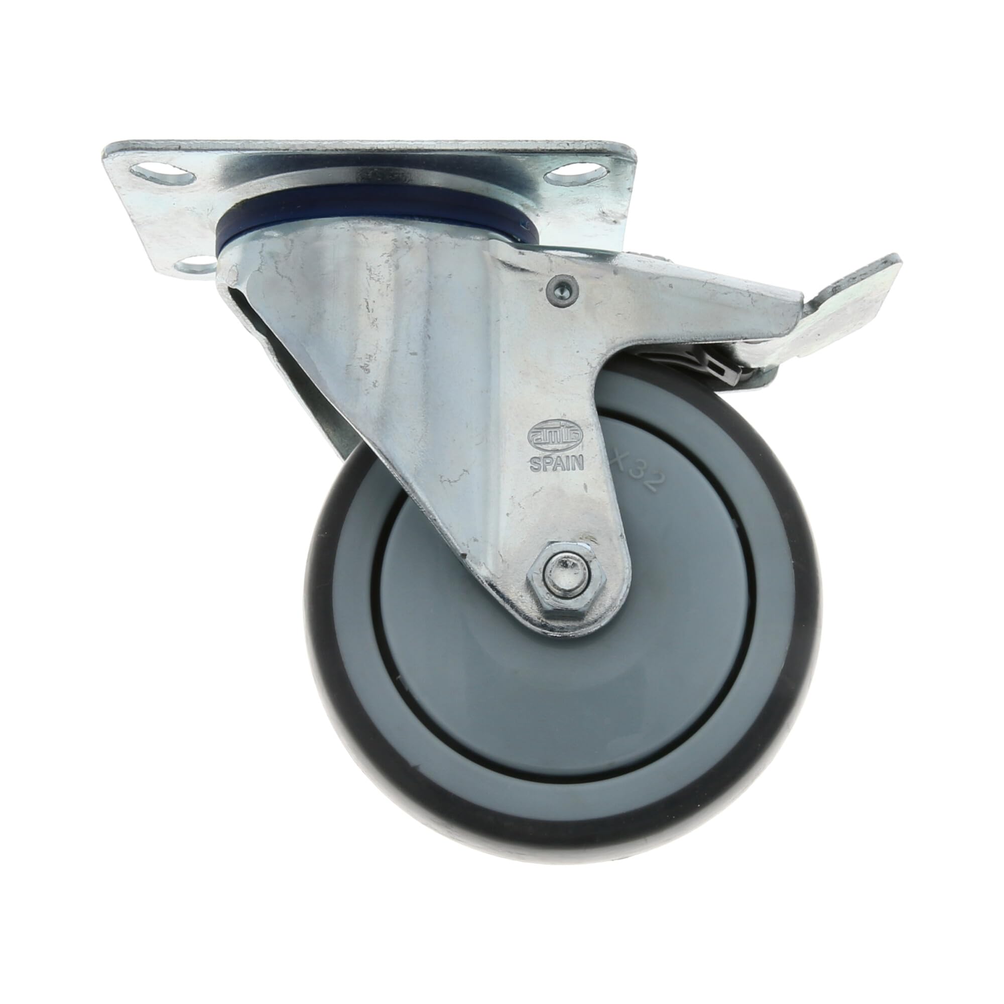 Amig - Set 4 Ruote con Freno per Mobili | Ø 100 mm | Ruote Girevoli con Piastra di Montaggio | Peso Massimo 110 Kg | Per Spostare Mobili Pesanti | Cuscinetti a Rulli | Nucleo in Plastica