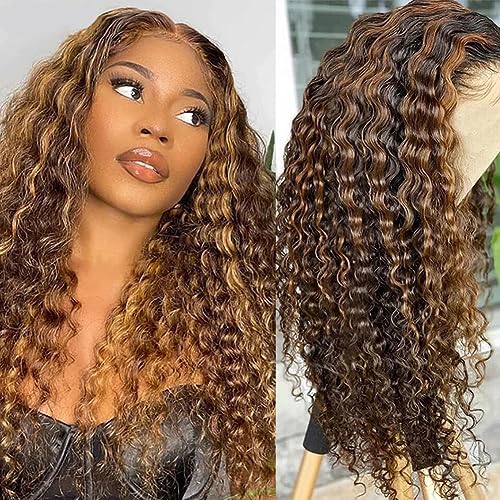 Amazon.com : 24 Inch Deep Wave P4/27 Highlight 13x6 HD Transparent Lace ...