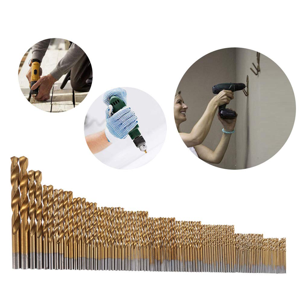 Set punte da trapano HSS, Twist Drill Bit Set Superficie rivestita in titanio Confezionamento di scatole di ferro, 1.5-10mm (99 pezzi)