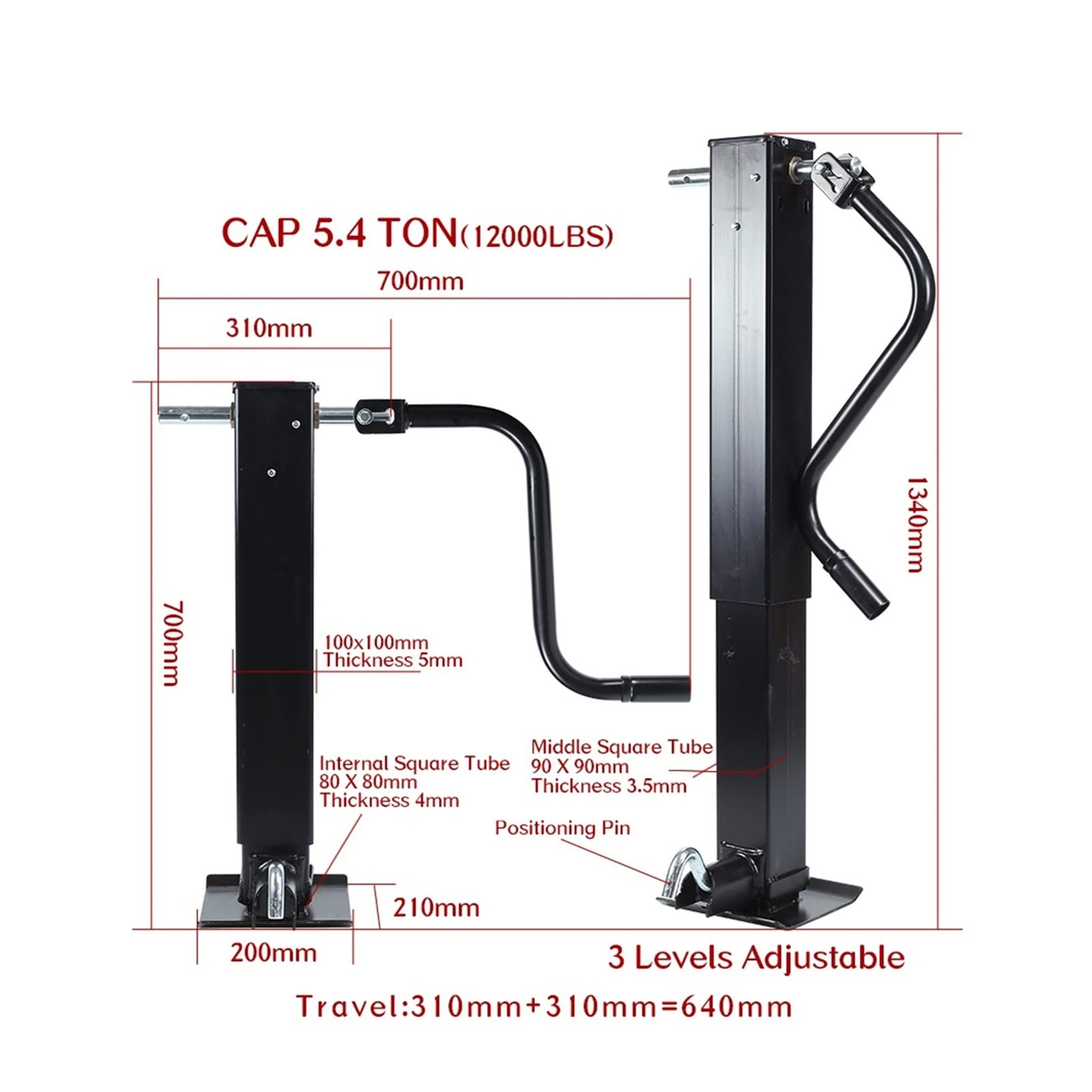 Gatos de remolque, resistente 12000 LBS Pro Series Manivela de viento lateral Soldable Gato cuadrado con pata abatible con piezas de remolque de pie Gato eléctrico de lengüeta para remolque RV