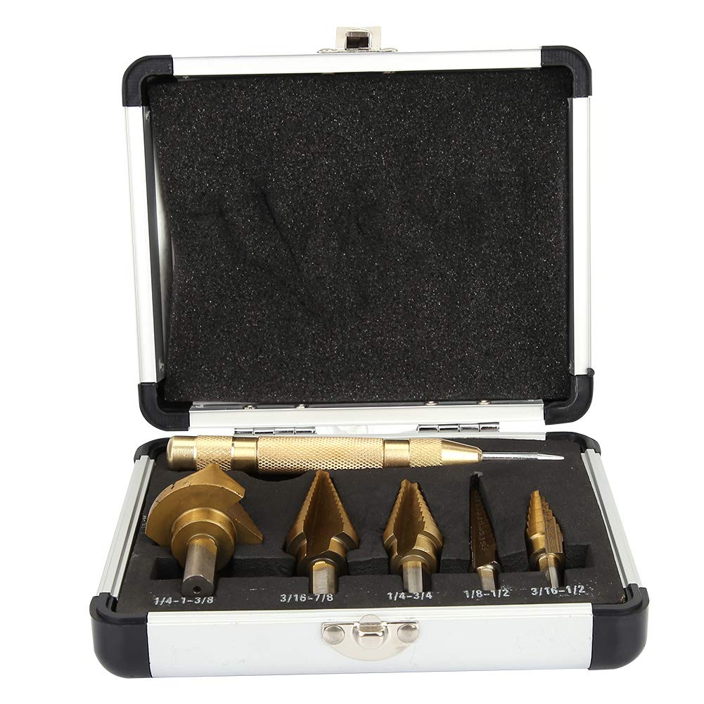 6pcs 1 Box Plating Step Drill Bit Set Center Cone Drill Bit Hole Cutter for Wood Stainless Steel Sheet Metal