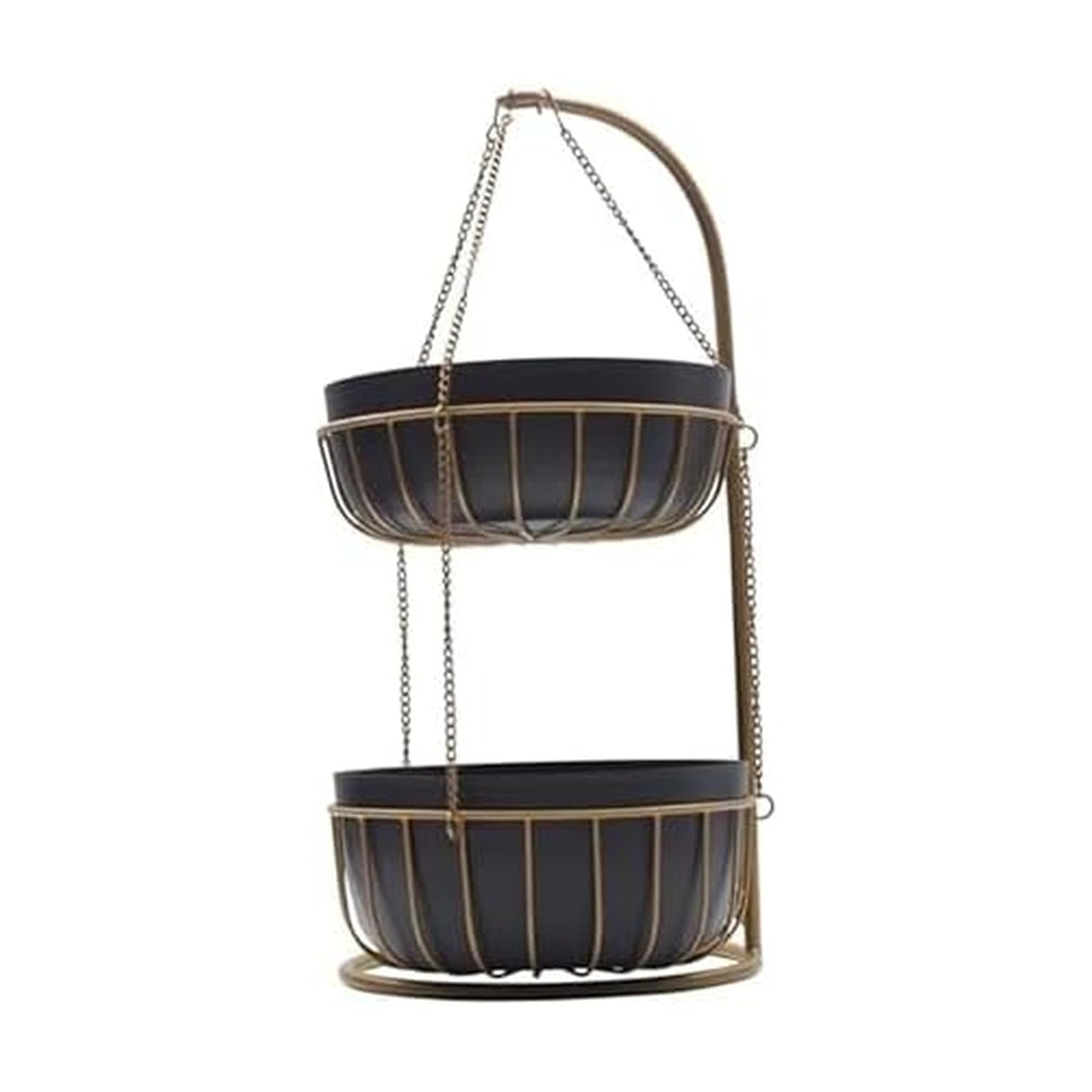 Gourmet Basics by Mikasa Aztec Gold Finish 2-Tier Metal Fruit and Vegetable Storage Basket – Kitchen Countertop Organization and Display Rack